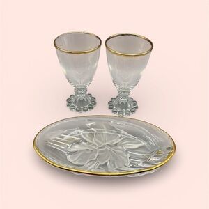 Elegant Vintage Crystal Floral Serving Glasses And Dish